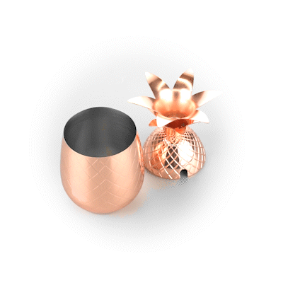 Bar Lux 16 oz Copper-Plated Stainless Steel Pineapple Tumbler - 3 1/2" x 3 1/2" x 7 1/2" - 1 count box