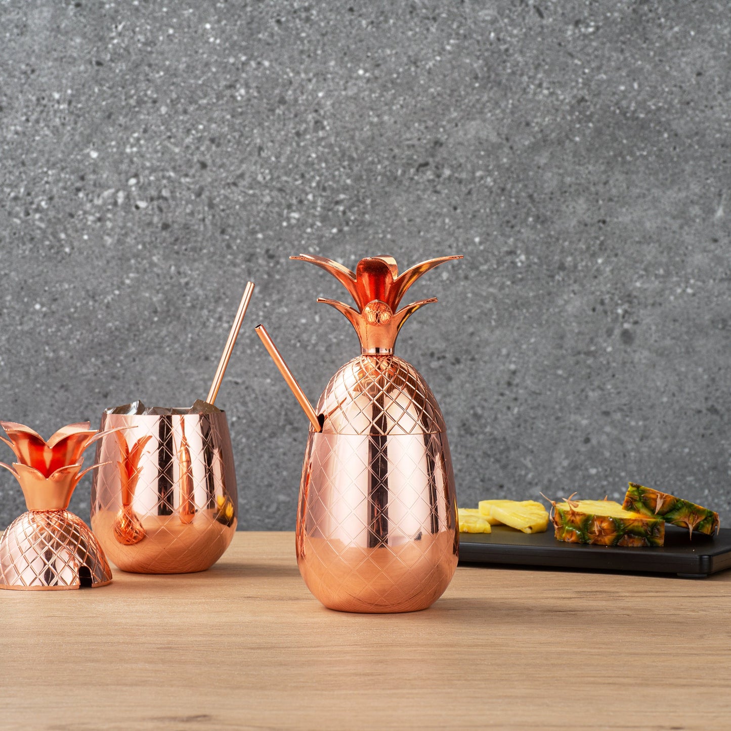 Bar Lux 16 oz Copper-Plated Stainless Steel Pineapple Tumbler - 3 1/2" x 3 1/2" x 7 1/2" - 1 count box