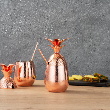 Bar Lux 16 oz Copper-Plated Stainless Steel Pineapple Tumbler - 3 1/2" x 3 1/2" x 7 1/2" - 1 count box