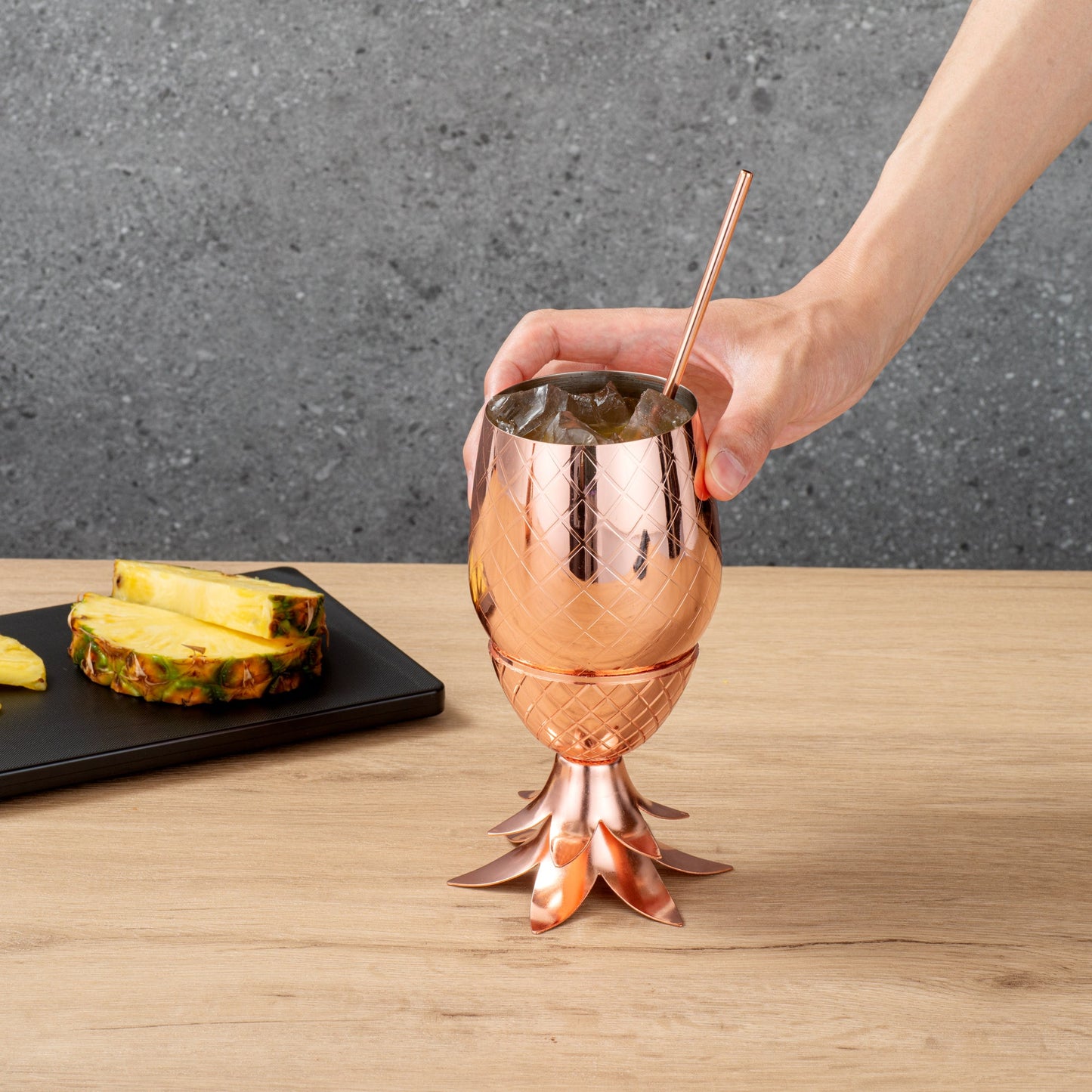 Bar Lux 16 oz Copper-Plated Stainless Steel Pineapple Tumbler - 3 1/2" x 3 1/2" x 7 1/2" - 1 count box