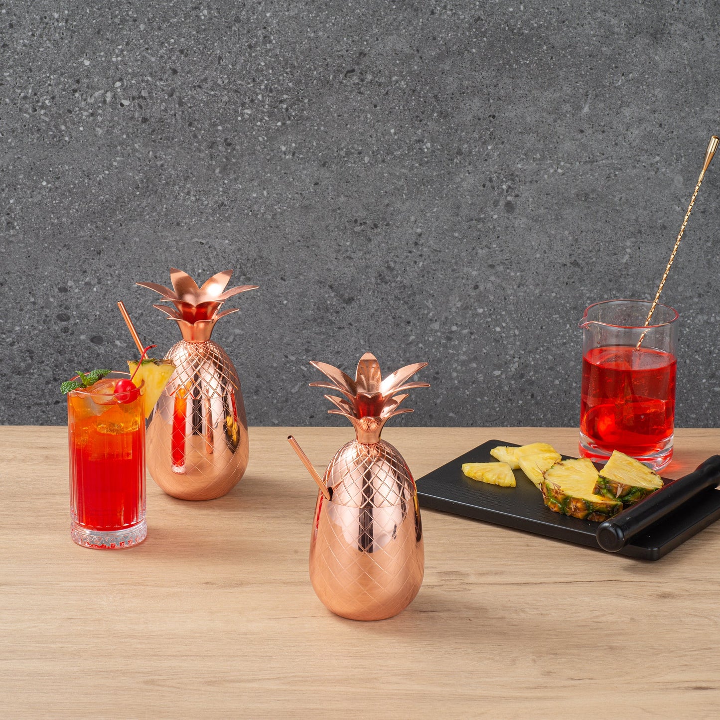 Bar Lux 16 oz Copper-Plated Stainless Steel Pineapple Tumbler - 3 1/2" x 3 1/2" x 7 1/2" - 1 count box