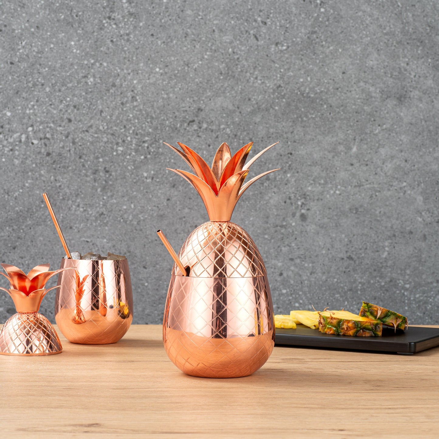 Bar Lux 24 oz Copper-Plated Stainless Steel Pineapple Tumbler - 4 1/4" x 4 1/4" x 9 1/4" - 1 count box
