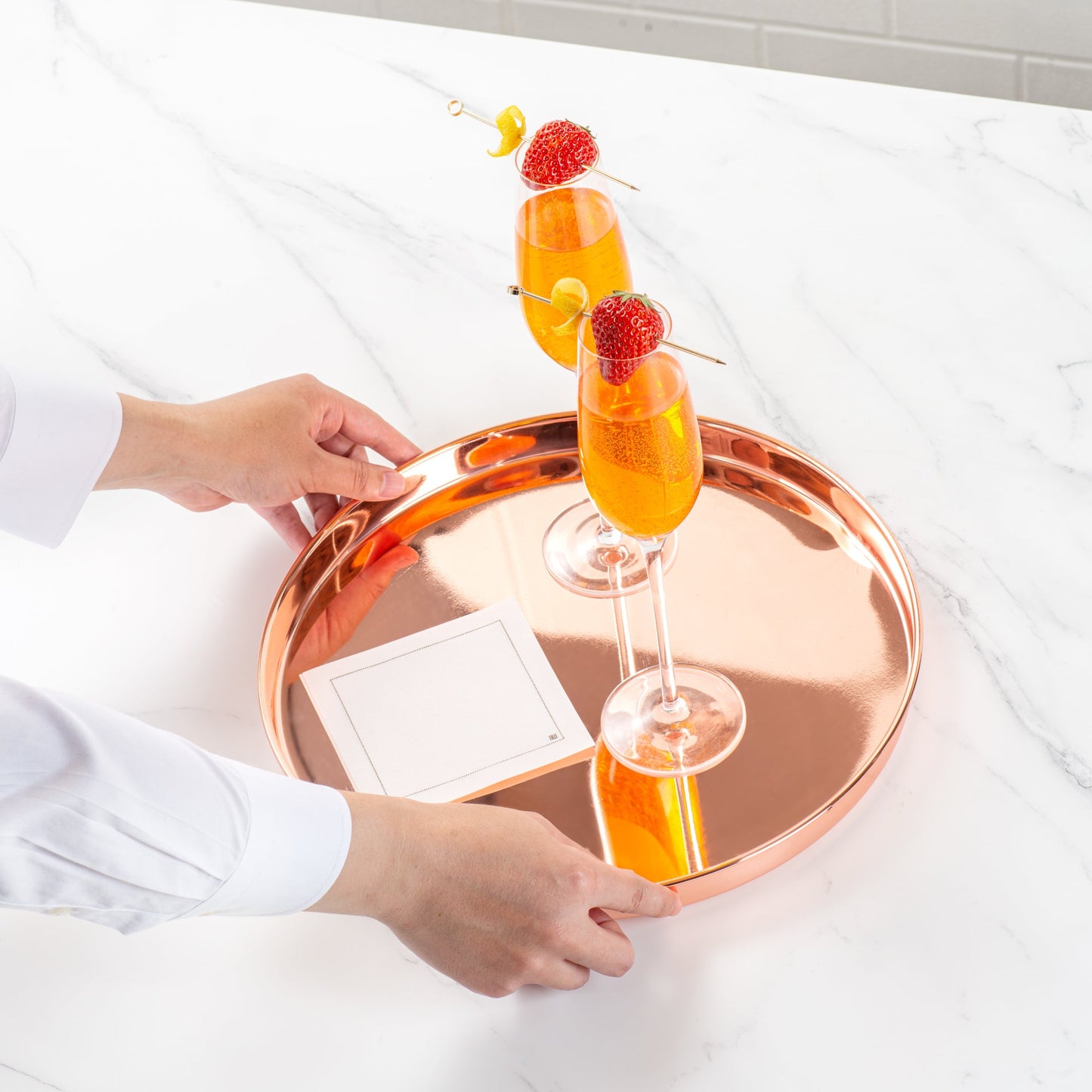 Bar Lux Copper-Plated Stainless Steel Serving Tray - 12 1/2" x 12 1/2" x 1" - 1 count box
