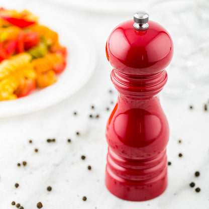 Chef 101 Classic French Red Wood Pepper Mill - High Gloss - 2" x 2" x 6" - 1 count box