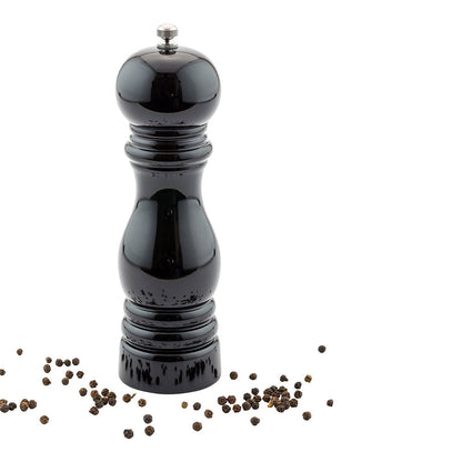 Chef 101 Classic French Black Wood Pepper Mill - High Gloss - 2 1/4" x 2 1/4" x 7 1/2" - 1 count box