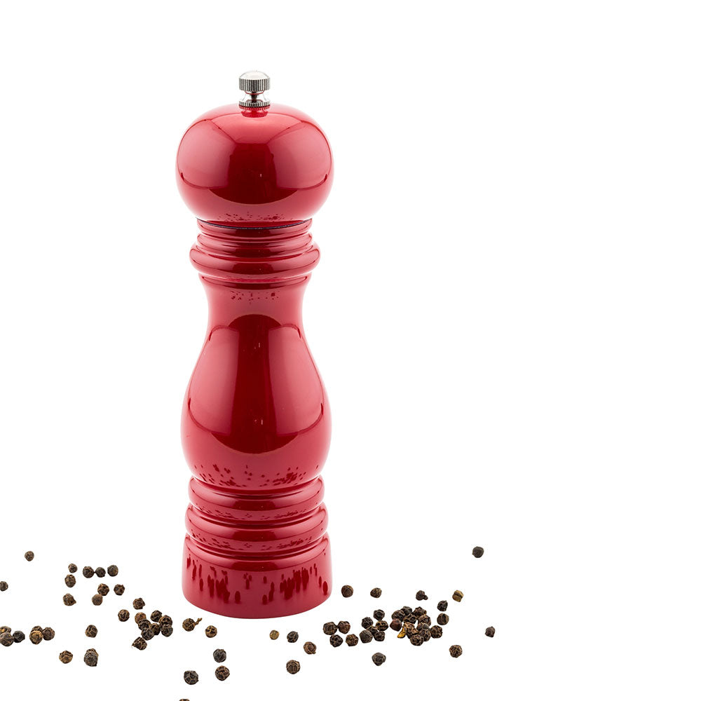 Chef 101 Classic French Red Wood Pepper Mill - High Gloss - 2 1/4" x 2 1/4" x 7 1/2" - 1 count box
