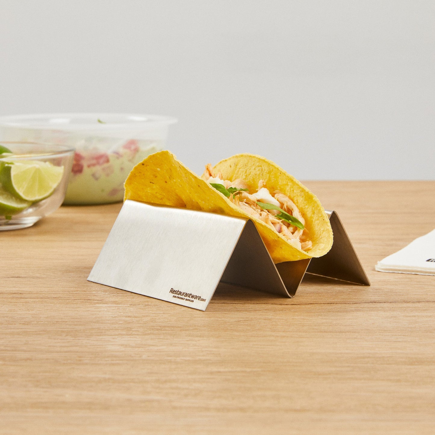Met Lux Stainless Steel Single Taco Holder - with 1 or 2 Compartments - 4 1/4" x 4" x 1 1/2" - 1 count box