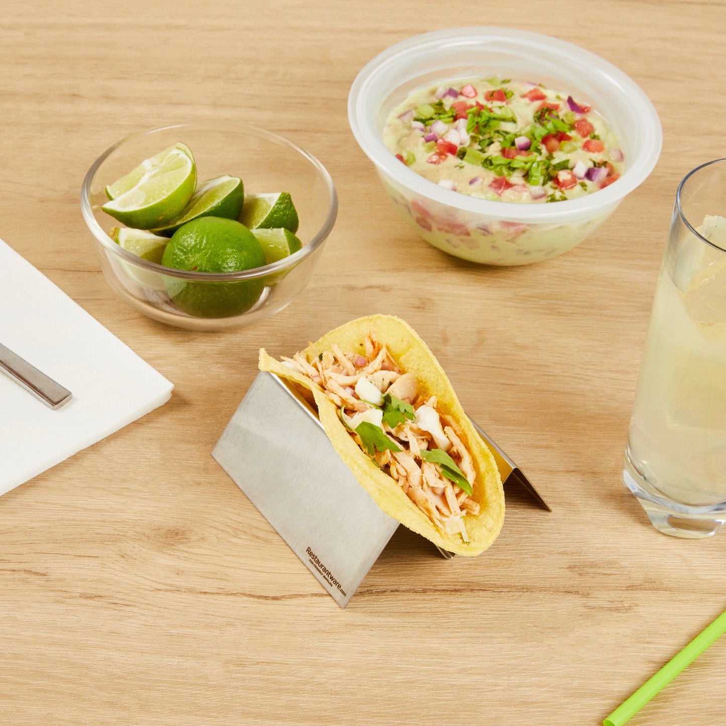 Met Lux Stainless Steel Single Taco Holder - with 1 or 2 Compartments - 4 1/4" x 4" x 1 1/2" - 1 count box