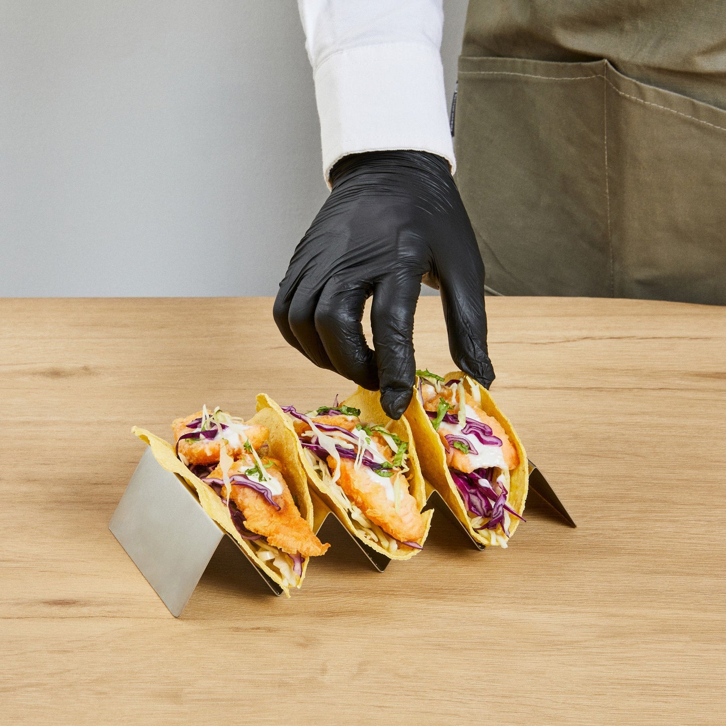 Met Lux Stainless Steel Triple Taco Holder - with 3 or 4 Compartments - 8 1/2" x 4" x 1 1/2" - 1 count box
