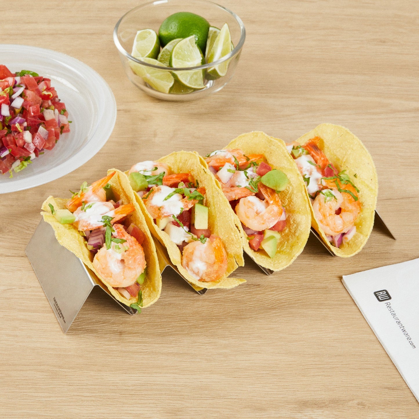 Met Lux Stainless Steel Quadruple Taco Holder - with 4 or 5 Compartments - 10 3/4" x 4" x 1 1/2" - 1 count box