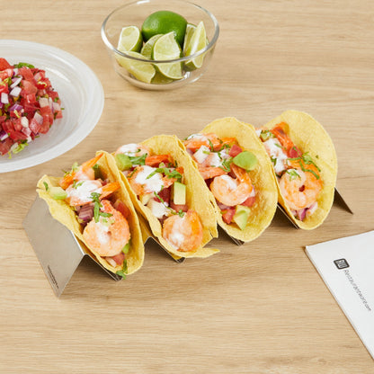 Met Lux Stainless Steel Quadruple Taco Holder - with 4 or 5 Compartments - 10 3/4" x 4" x 1 1/2" - 1 count box