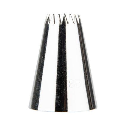 Pastry Tek Stainless Steel #8B Open Star Piping Tip - 1 1/4" x 1 1/4" x 1 3/4" - 1 count box