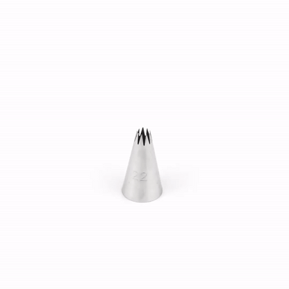 Pastry Tek Stainless Steel #22 Open Star Piping Tip - 3/4" x 3/4" x 1 1/4" - 1 count box