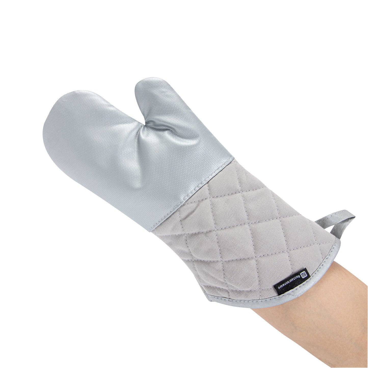RW Threads Silver Fiberglass Oven Mitt - Non-Slip, Professional Grade - 15" x 7" x 1" - 1 count box