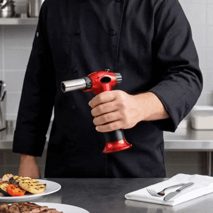 RW Pyro Stainless Steel Butane Kitchen Torch - Adjustable Dial - 5 1/4" x 2 1/2" x 6 3/4" - 1 count box