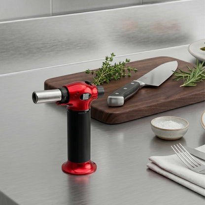 RW Pyro Stainless Steel Butane Kitchen Torch - Adjustable Dial - 5 1/4" x 2 1/2" x 6 3/4" - 1 count box
