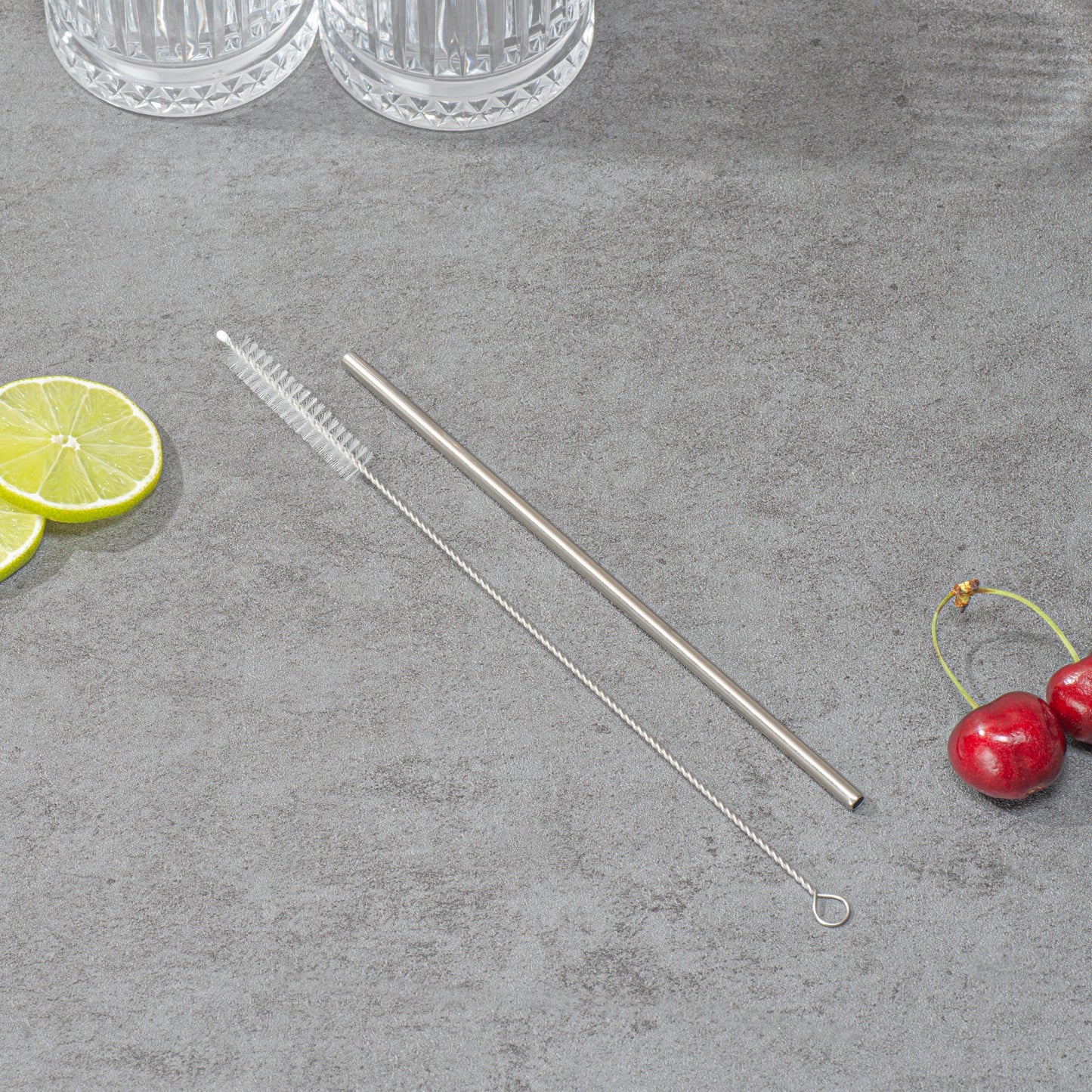 Bar Lux Silver Stainless Steel Straw Cleaning Brush - Reusable - 9 1/2" x 1" x 1" - 2 count box