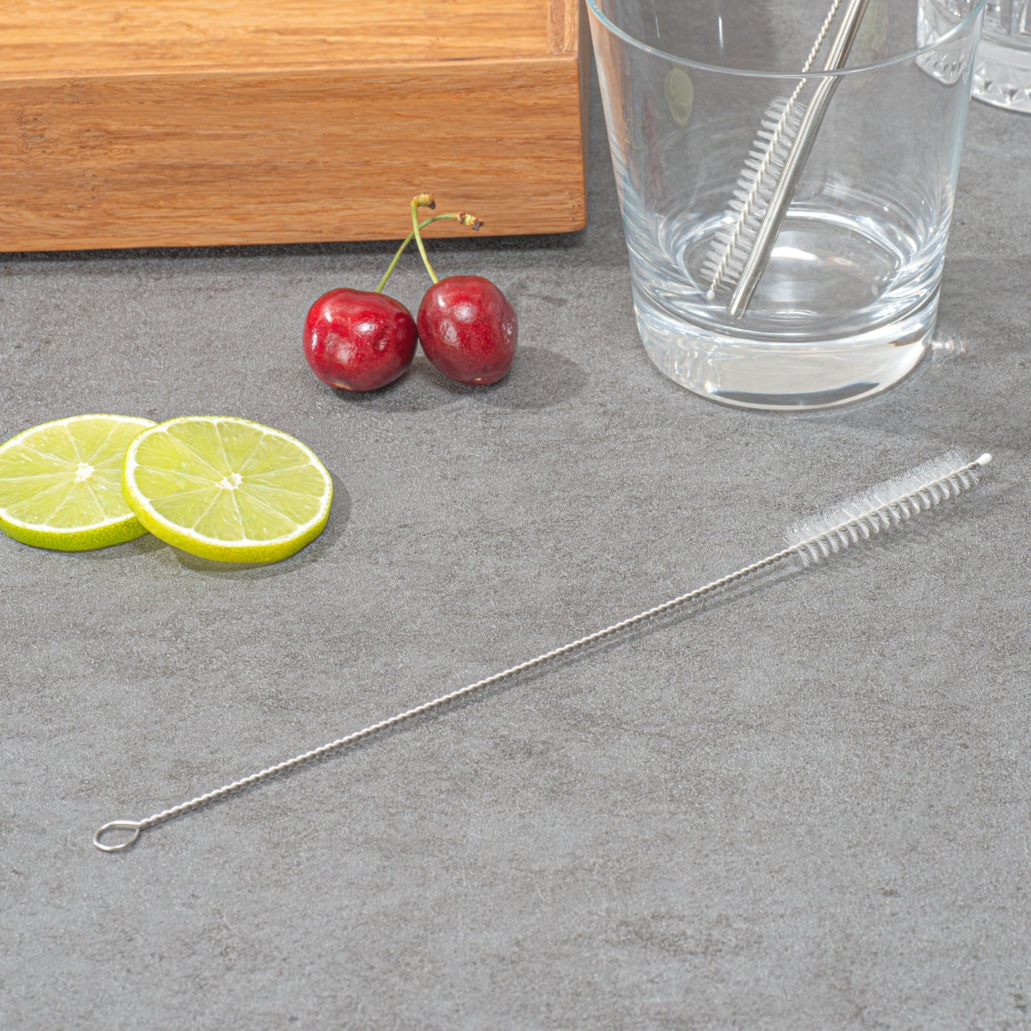 Bar Lux Silver Stainless Steel Straw Cleaning Brush - Reusable - 9 1/2" x 1" x 1" - 2 count box