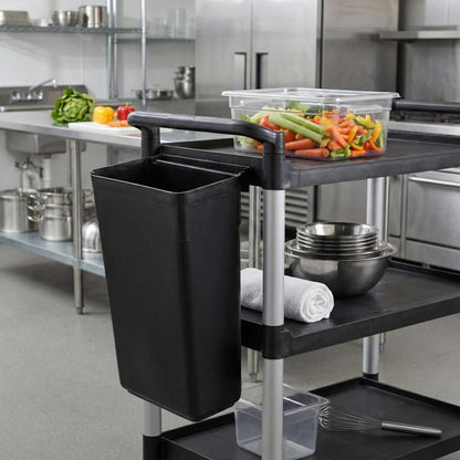RW Clean Black Plastic Attachable Slim Trash Can - Fits Heavy-Duty Rolling Utility Cart - 13" x 9 1/2" x 22" - 1 count box