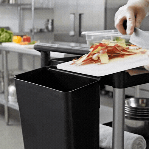RW Clean Black Plastic Attachable Slim Trash Can - Fits Heavy-Duty Rolling Utility Cart - 13" x 9 1/2" x 22" - 1 count box