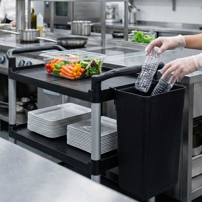 RW Clean Black Plastic Attachable Slim Trash Can - Fits Heavy-Duty Rolling Utility Cart - 13" x 9 1/2" x 22" - 1 count box