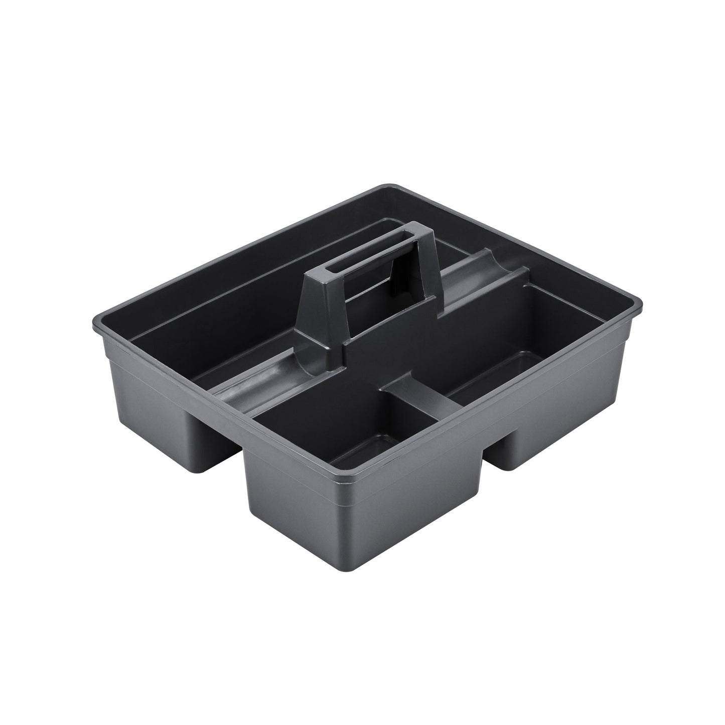 RW Clean Black Plastic Cleaning Caddy - 3 Compartments, with Handle - 15 1/4" x 13 1/4" x 6 3/4" - 1 count box