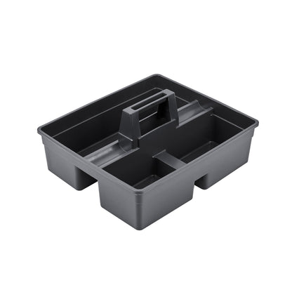 RW Clean Black Plastic Cleaning Caddy - 3 Compartments, with Handle - 15 1/4" x 13 1/4" x 6 3/4" - 1 count box