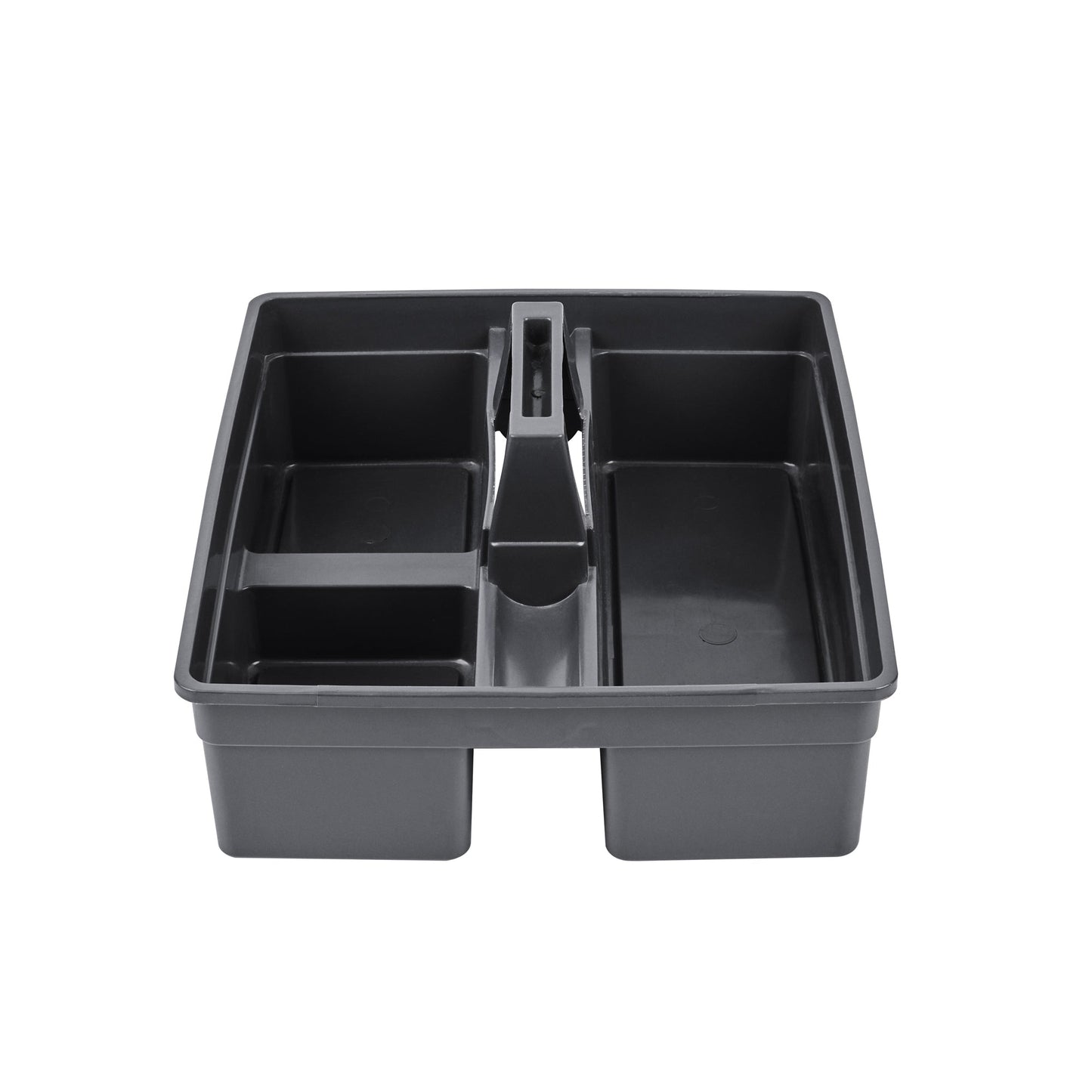 RW Clean Black Plastic Cleaning Caddy - 3 Compartments, with Handle - 15 1/4" x 13 1/4" x 6 3/4" - 1 count box