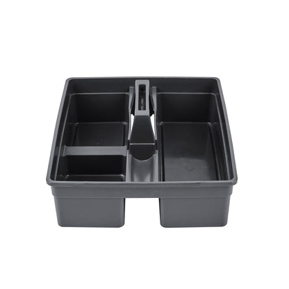 RW Clean Black Plastic Cleaning Caddy - 3 Compartments, with Handle - 15 1/4" x 13 1/4" x 6 3/4" - 1 count box
