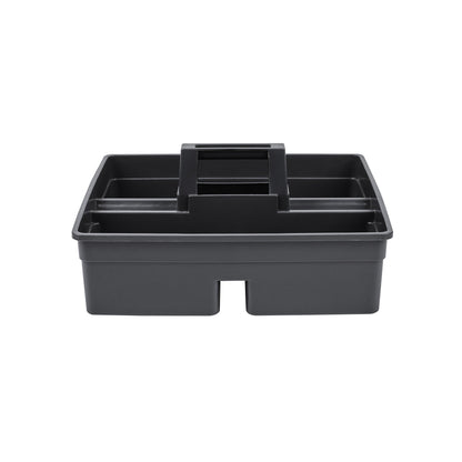 RW Clean Black Plastic Cleaning Caddy - 3 Compartments, with Handle - 15 1/4" x 13 1/4" x 6 3/4" - 1 count box