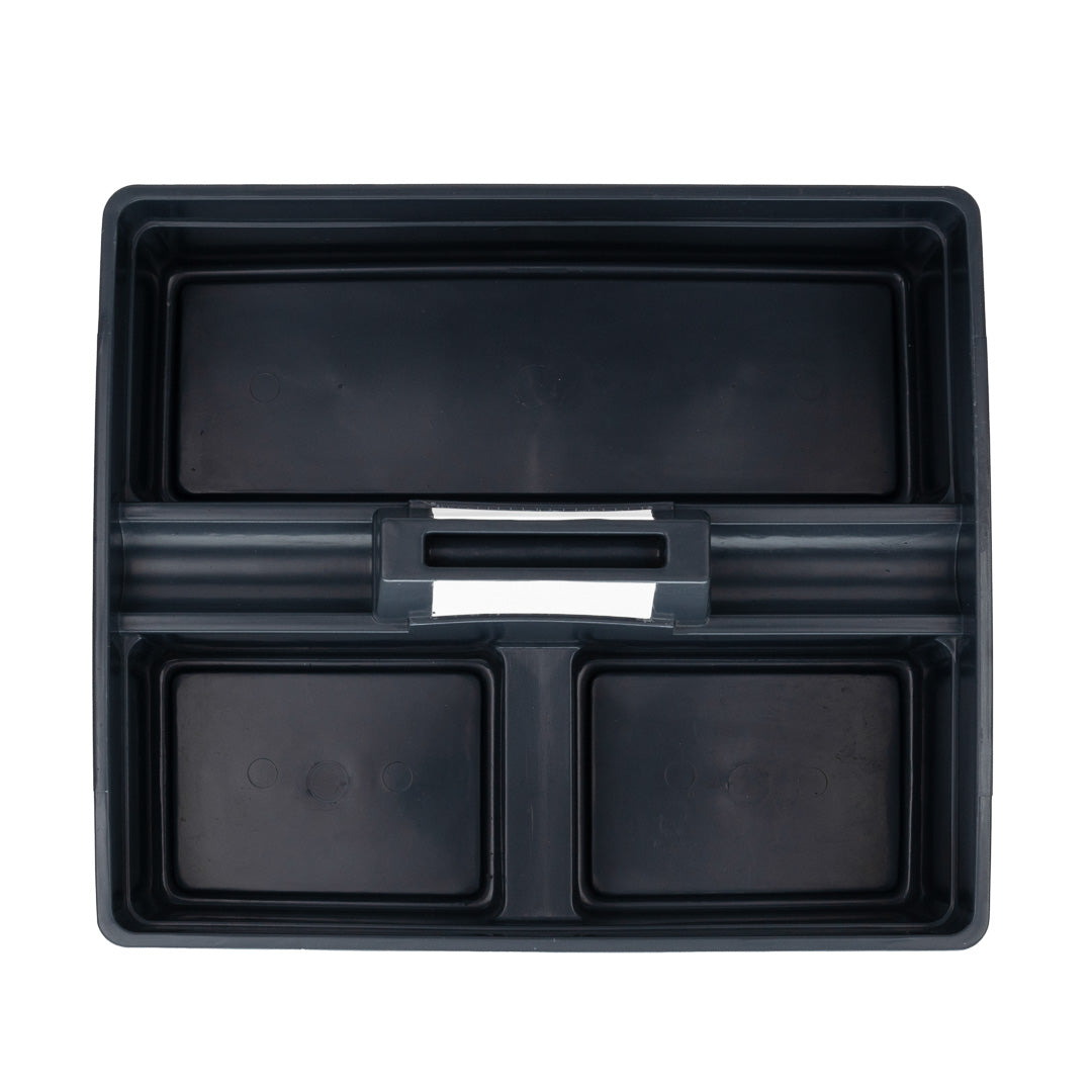 RW Clean Black Plastic Cleaning Caddy - 3 Compartments, with Handle - 15 1/4" x 13 1/4" x 6 3/4" - 1 count box
