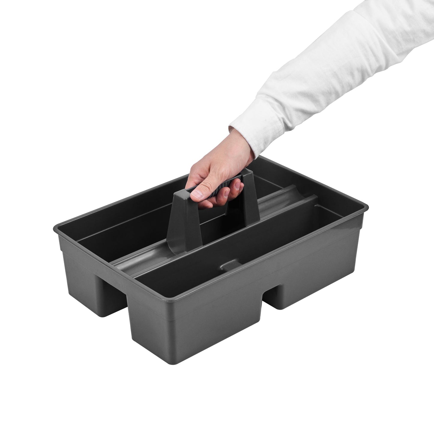 RW Clean Black Plastic Cleaning Caddy - 3 Compartments, with Handle - 16" x 10 1/2" x 7" - 1 count box