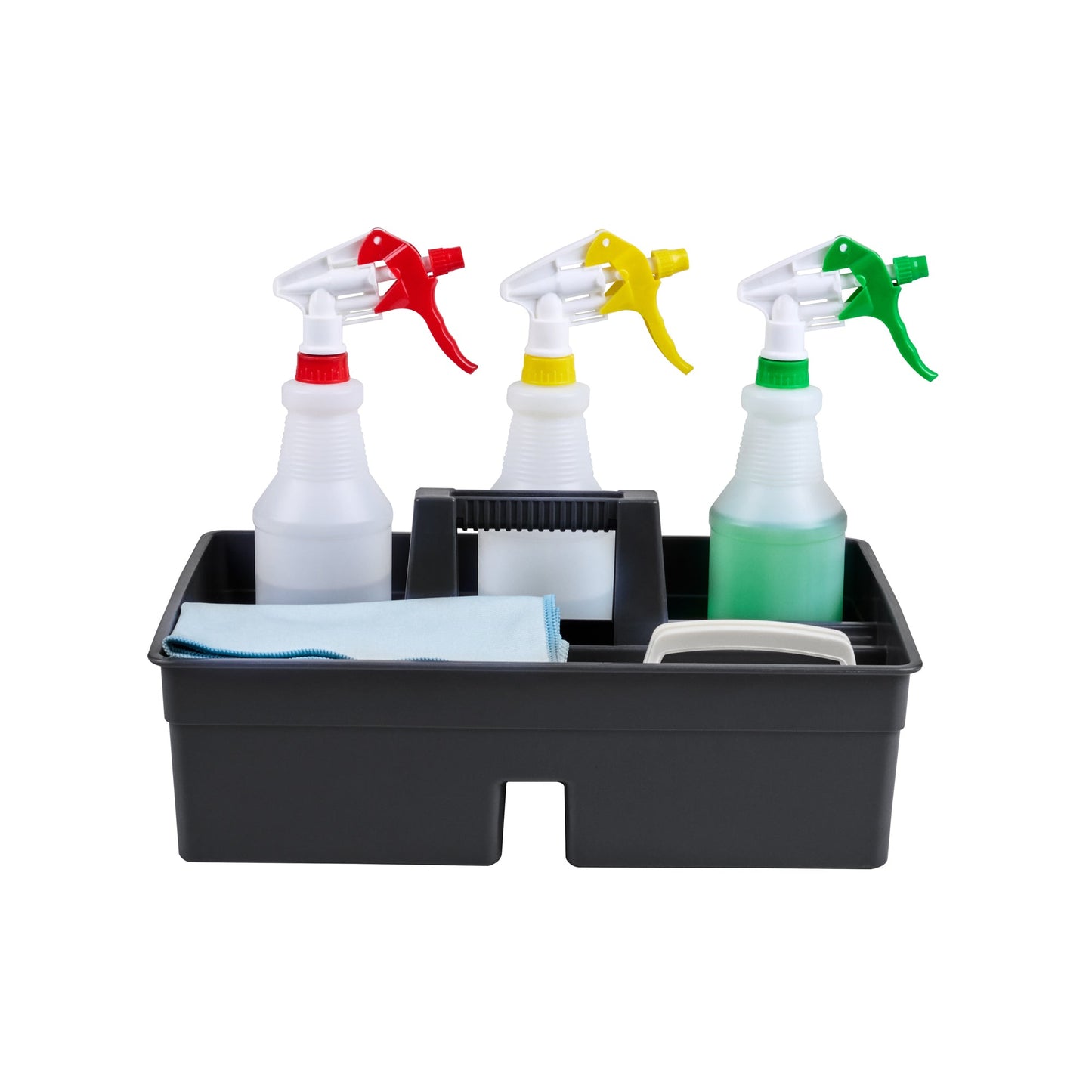 RW Clean Black Plastic Cleaning Caddy - 3 Compartments, with Handle - 16" x 10 1/2" x 7" - 1 count box