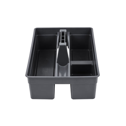 RW Clean Black Plastic Cleaning Caddy - 3 Compartments, with Handle - 16" x 10 1/2" x 7" - 1 count box