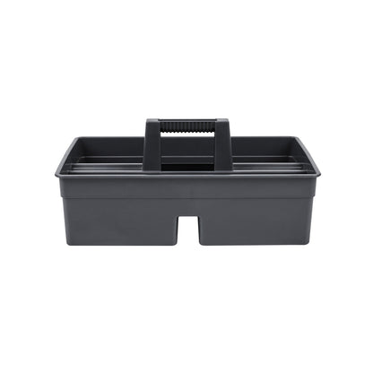 RW Clean Black Plastic Cleaning Caddy - 3 Compartments, with Handle - 16" x 10 1/2" x 7" - 1 count box