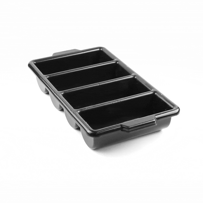 RW Clean Black Plastic Cutlery Box - 4 Compartments, with Handles - 22" x 14 1/4" x 3 1/2" - 1 count box