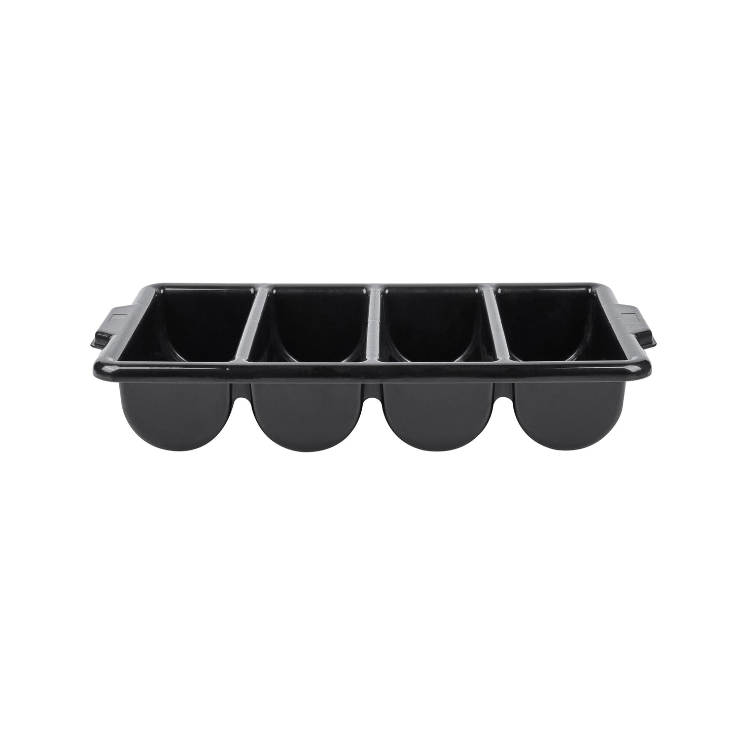 RW Clean Black Plastic Cutlery Box - 4 Compartments, with Handles - 22" x 14 1/4" x 3 1/2" - 1 count box