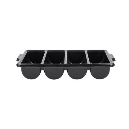 RW Clean Black Plastic Cutlery Box - 4 Compartments, with Handles - 22" x 14 1/4" x 3 1/2" - 1 count box