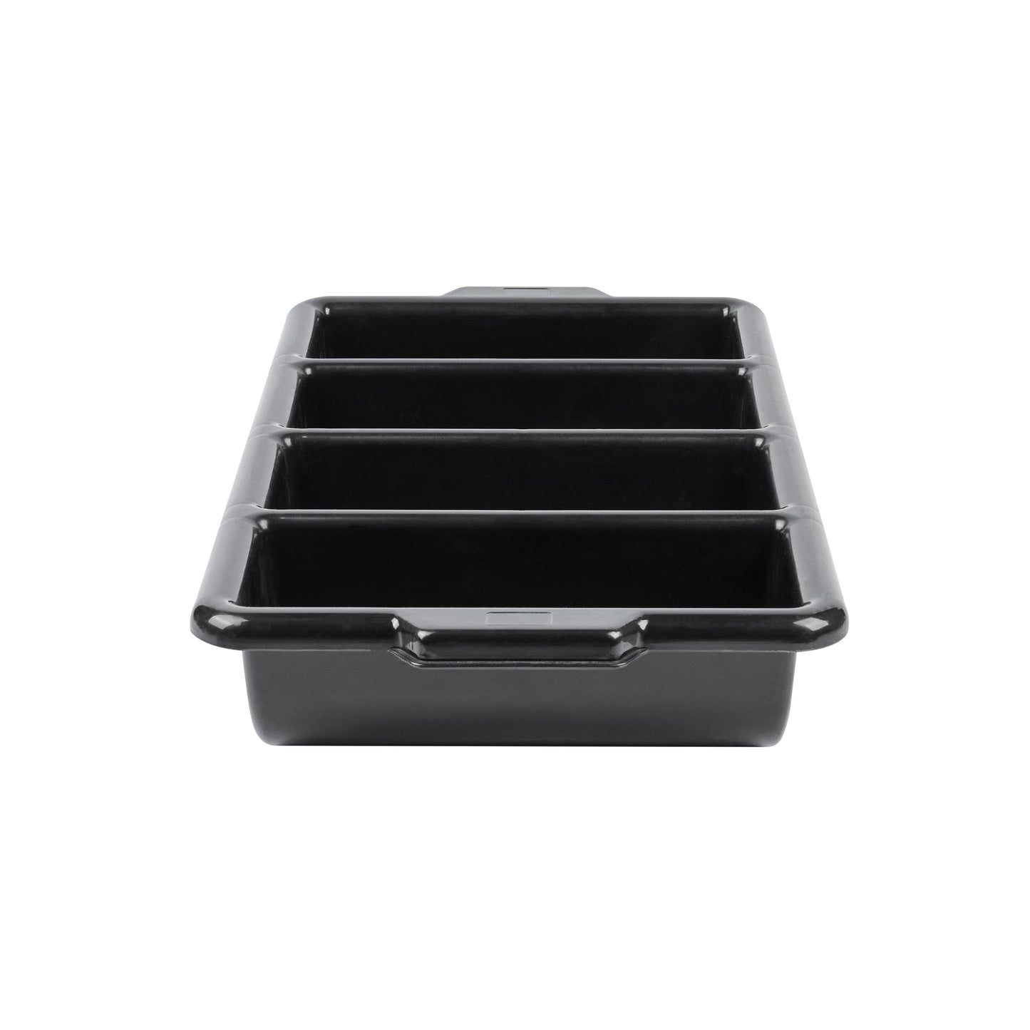 RW Clean Black Plastic Cutlery Box - 4 Compartments, with Handles - 22" x 14 1/4" x 3 1/2" - 1 count box