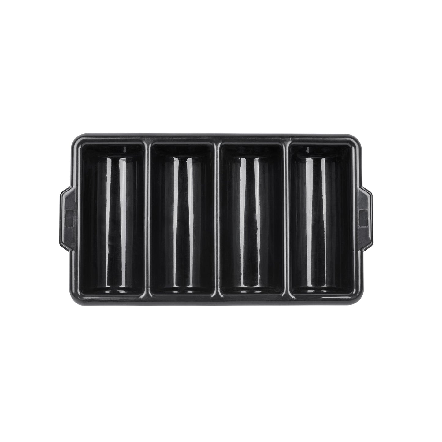 RW Clean Black Plastic Cutlery Box - 4 Compartments, with Handles - 22" x 14 1/4" x 3 1/2" - 1 count box
