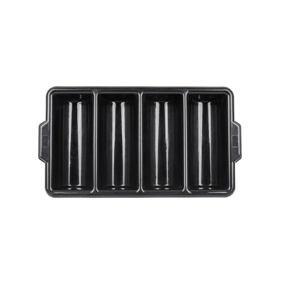 RW Clean Black Plastic Cutlery Box - 4 Compartments, with Handles - 22" x 14 1/4" x 3 1/2" - 1 count box