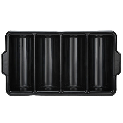RW Clean Black Plastic Cutlery Box - 4 Compartments, with Handles - 22" x 14 1/4" x 3 1/2" - 1 count box