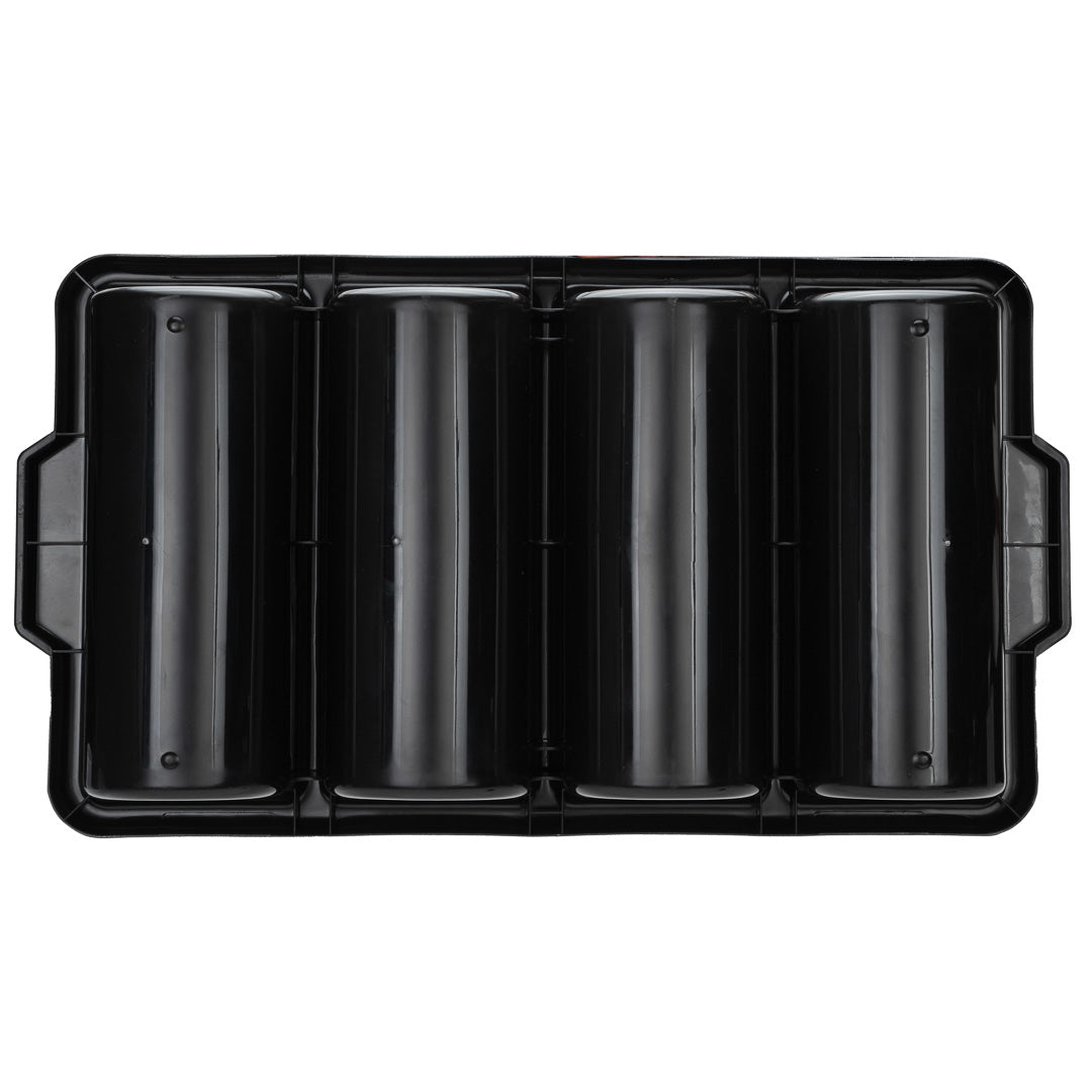 RW Clean Black Plastic Cutlery Box - 4 Compartments, with Handles - 22" x 14 1/4" x 3 1/2" - 1 count box
