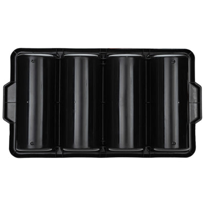 RW Clean Black Plastic Cutlery Box - 4 Compartments, with Handles - 22" x 14 1/4" x 3 1/2" - 1 count box