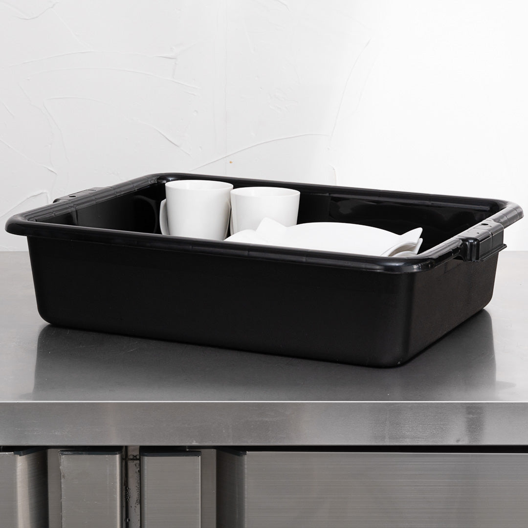 RW Clean Black Plastic Bus Tub - Easy Grip - 21 1/4" x 15 3/4" x 4 3/4" - 12 count box