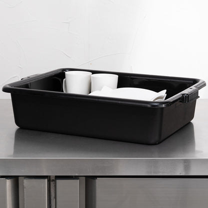 RW Clean Black Plastic Bus Tub - Easy Grip - 21 1/4" x 15 3/4" x 4 3/4" - 12 count box