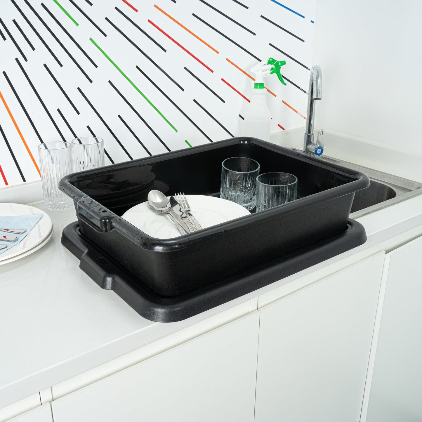 RW Clean Black Plastic Bus Tub - Easy Grip - 21 1/4" x 15 3/4" x 4 3/4" - 1 count box