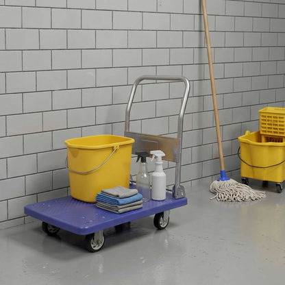 RW Clean Blue Plastic Small Folding Platform Cart - 660 lb Capacity - 31 1/2" x 21" x 32 3/4" - 1 count box