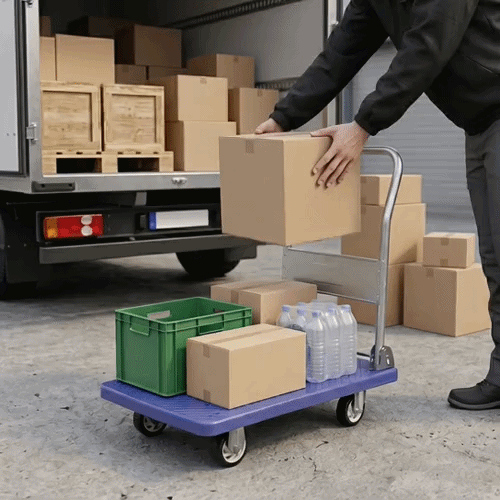RW Clean Blue Plastic Small Folding Platform Cart - 660 lb Capacity - 31 1/2" x 21" x 32 3/4" - 1 count box
