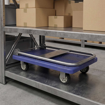 RW Clean Blue Plastic Small Folding Platform Cart - 660 lb Capacity - 31 1/2" x 21" x 32 3/4" - 1 count box
